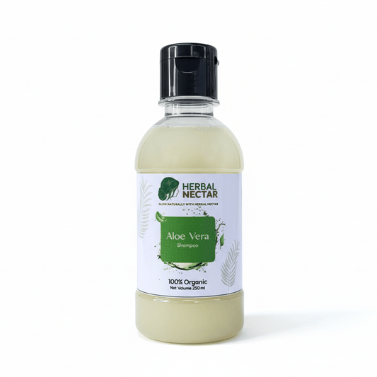 Herbal Nectar Aloe Vera Shampoo 100% organic 250ml plastic bottle white background