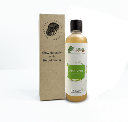 Herbal Nectar Aloe Vera Shampoo 400ml bottle and box with organic hair care branding