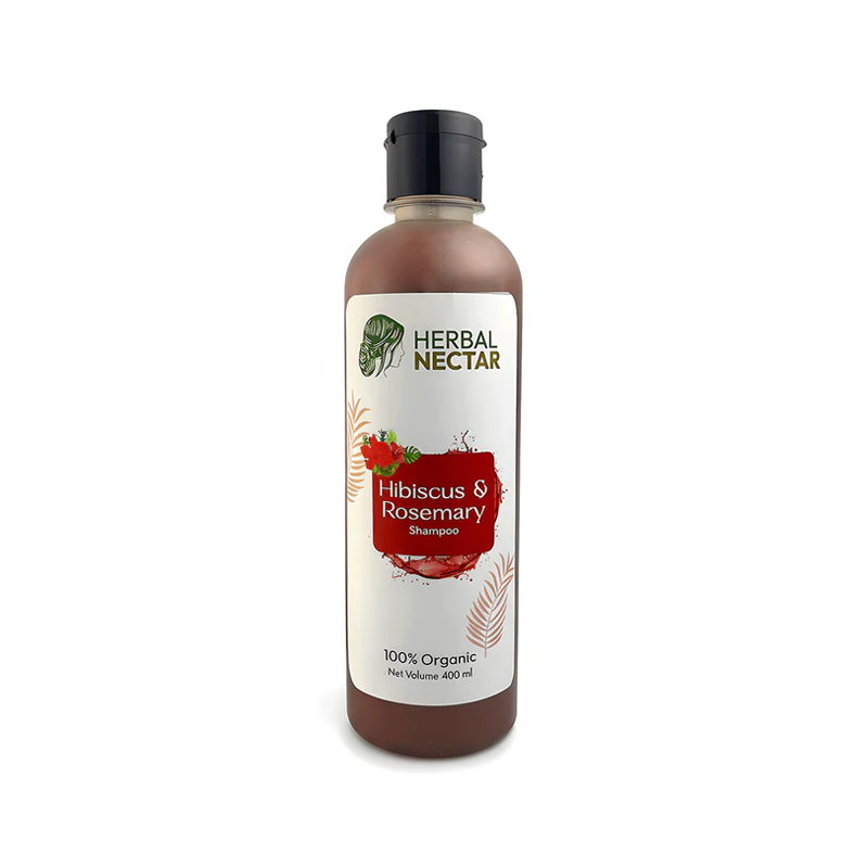 Herbal Nectar Hibiscus & Rosemary Shampoo organic 400ml bottle on white background