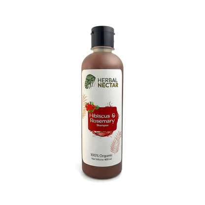 Herbal Nectar Hibiscus & Rosemary Shampoo organic 400ml bottle on white background