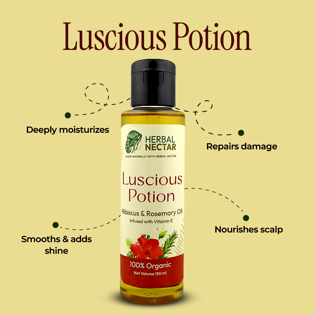 Herbal Nectar Luscious Potion organic hibiscus rosemary oil bottle benefits hair care