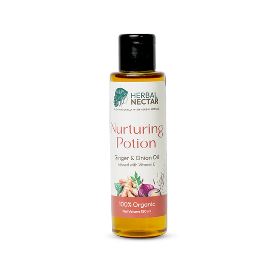 Herbal Nectar Nurturing Potion ginger and onion oil 150ml organic bottle front view