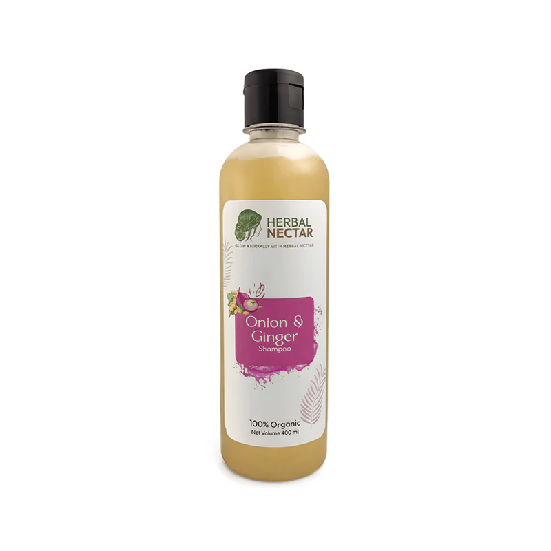 Herbal Nectar Onion & Ginger Shampoo 400ml organic bottle on white background