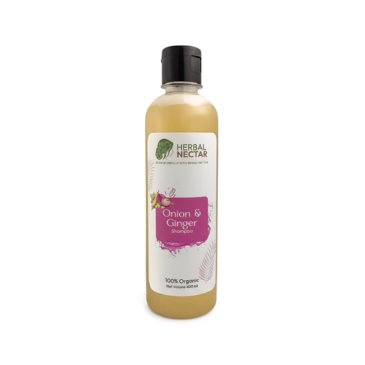 Herbal Nectar Onion & Ginger Shampoo 400ml organic bottle on white background